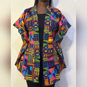Colorful Geometric Patterned Ankara Kimono